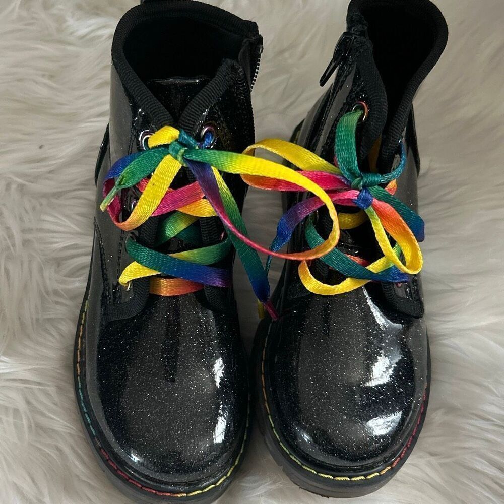 Kids Girls Boys Toddlers Ankle Boots Glitter Side Zipper PU Leather Combat Boots